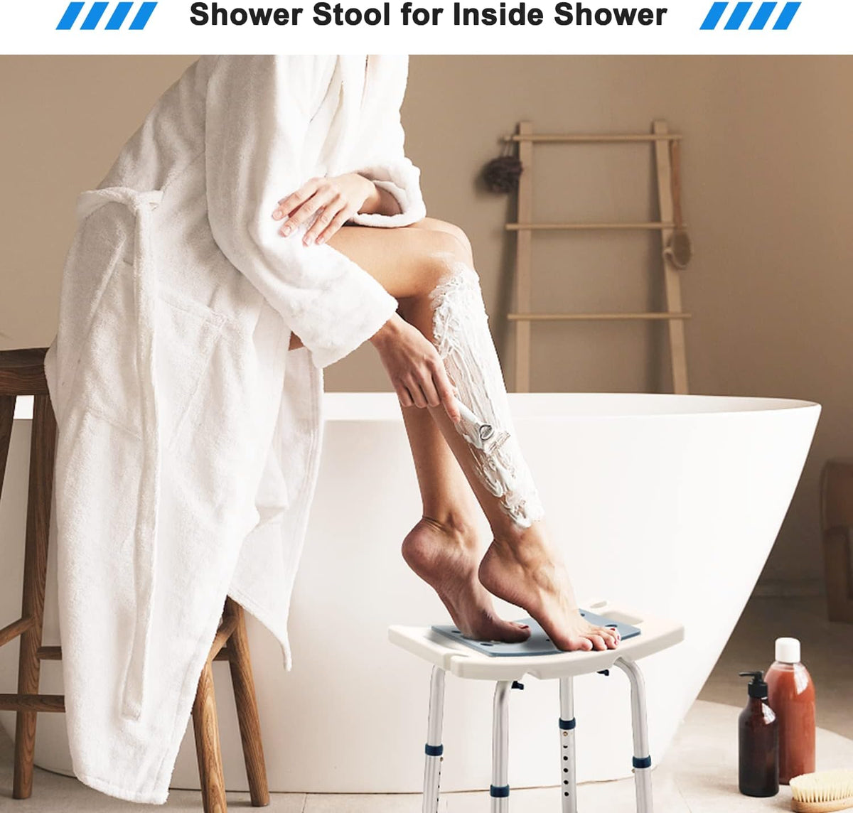 Shower Stool with Shower Head Holder, 350LBS Capacity I10165