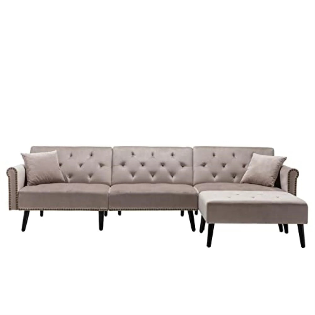 Silver Gray Velvet Sofa Bed with Ottoman and 2 Accent Pillows M799