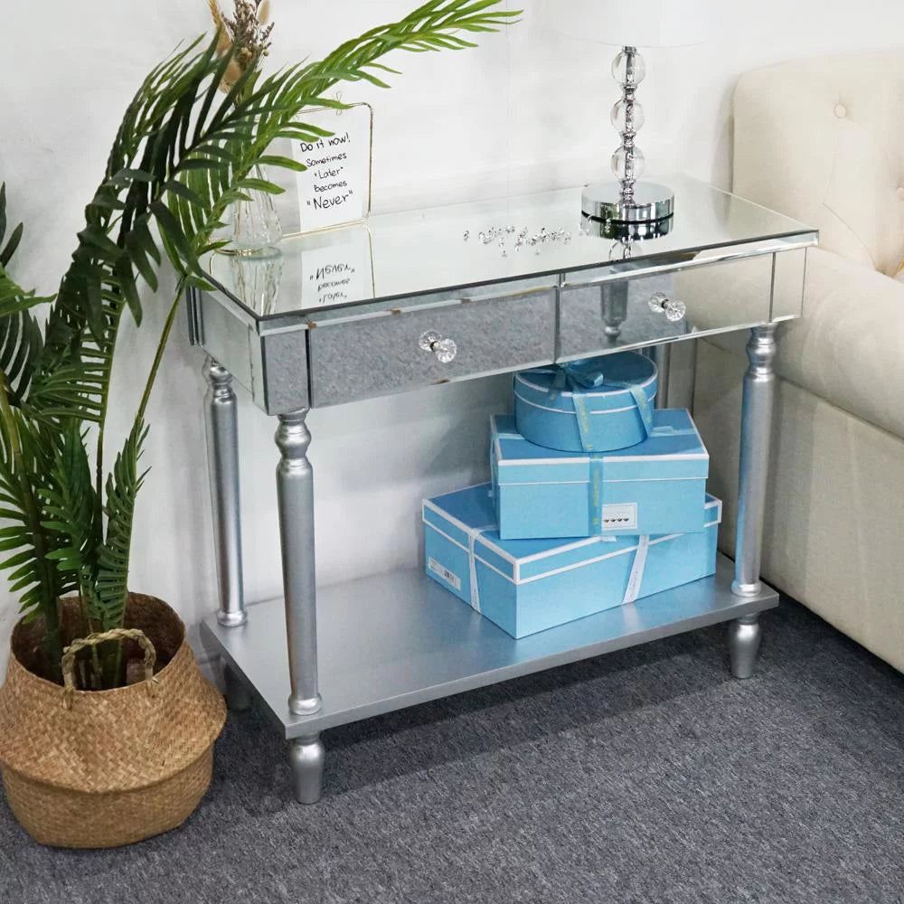 Mirrored Console Table with Drawers and Shelf C98187