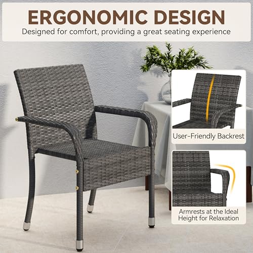 Set of 2 Stackable Outdoor Rattan Dining Chairs with Armrests T5702