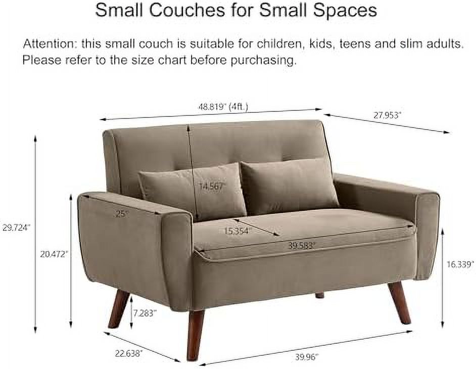 48" Linen Loveseat Sofa with Throw Pillows U6795