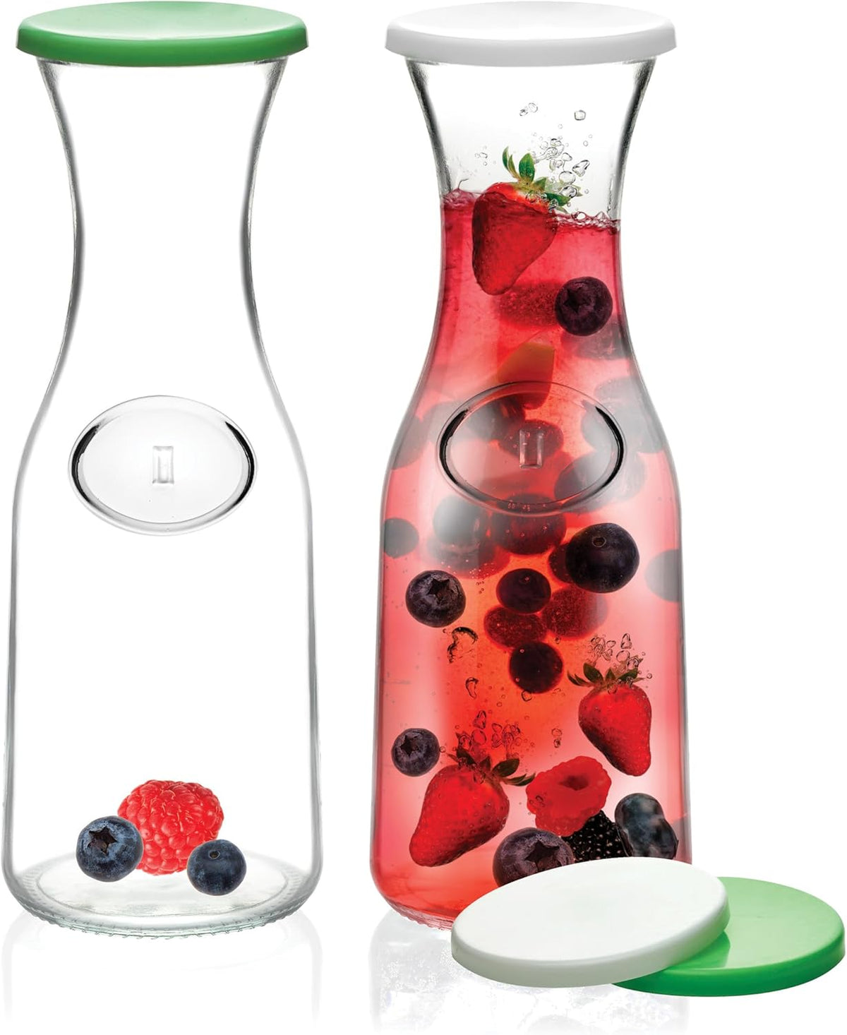 Glass Carafe Pitchers with Lids, 2 Glass Carafes with 4 Lids B827999