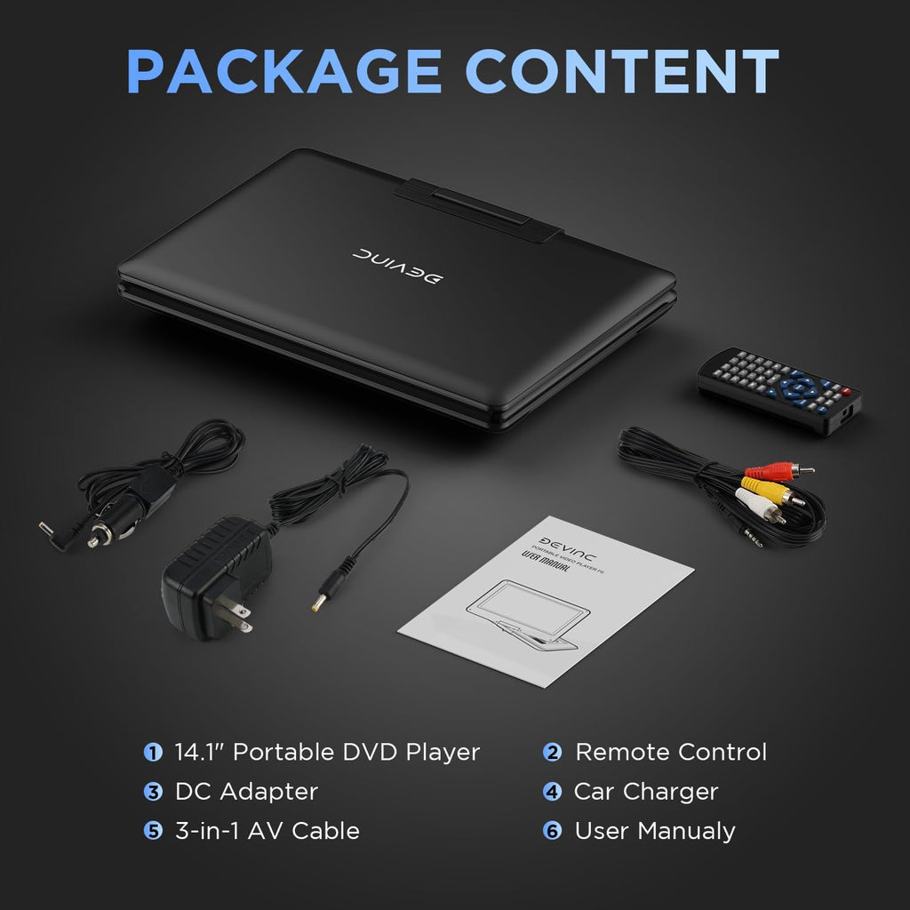 16.9" Portable DVD Player with 14.1" HD Screen, Rechargeable Battery, Dual Speakers N513995
