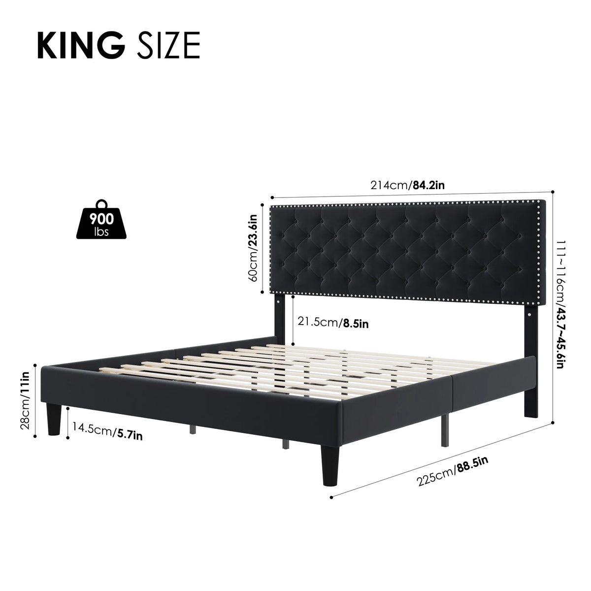 King Size Upholstered Platform Bed with Adjustable Headboard W731