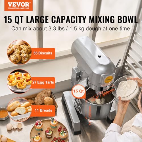 Commercial Food Mixer 10Qt Stainless Steel Bowl 450W 3 Speeds T49138