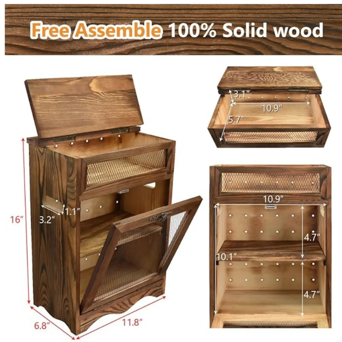Wooden Countertop Storage Cabinet, 11.8W x 6.8D x 16H in, Rustic Color G208138