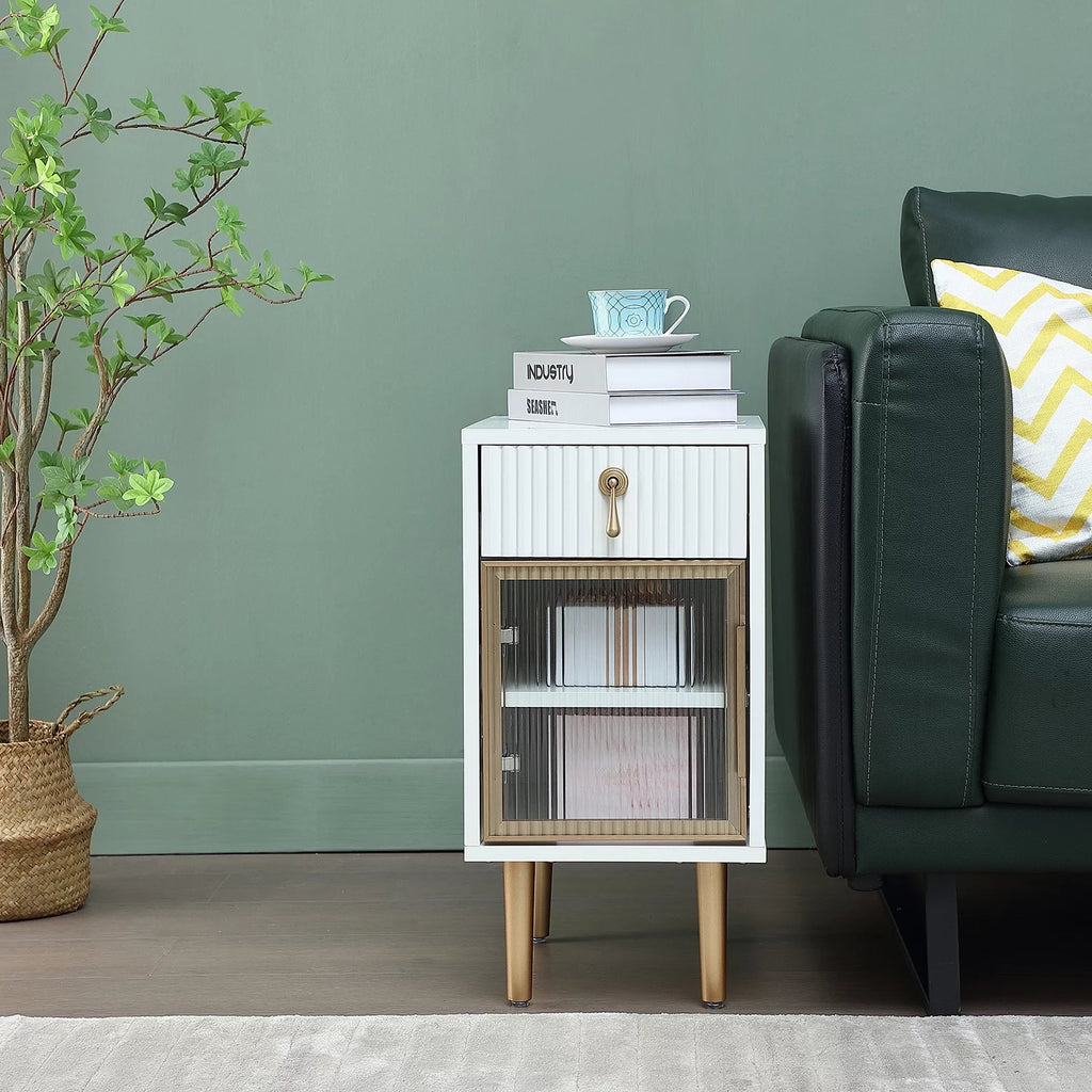 White Narrow Nightstand with Drawer I347
