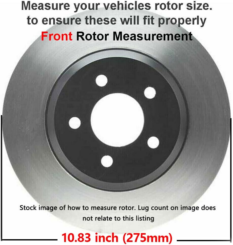 10.83 275mm Front and Rear Disc Brake Rotors with Brake Pads 10pc Set T763