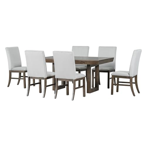 7-Piece Wood Rectangular Dining Table Set with 6 Upholstered Chairs H783327