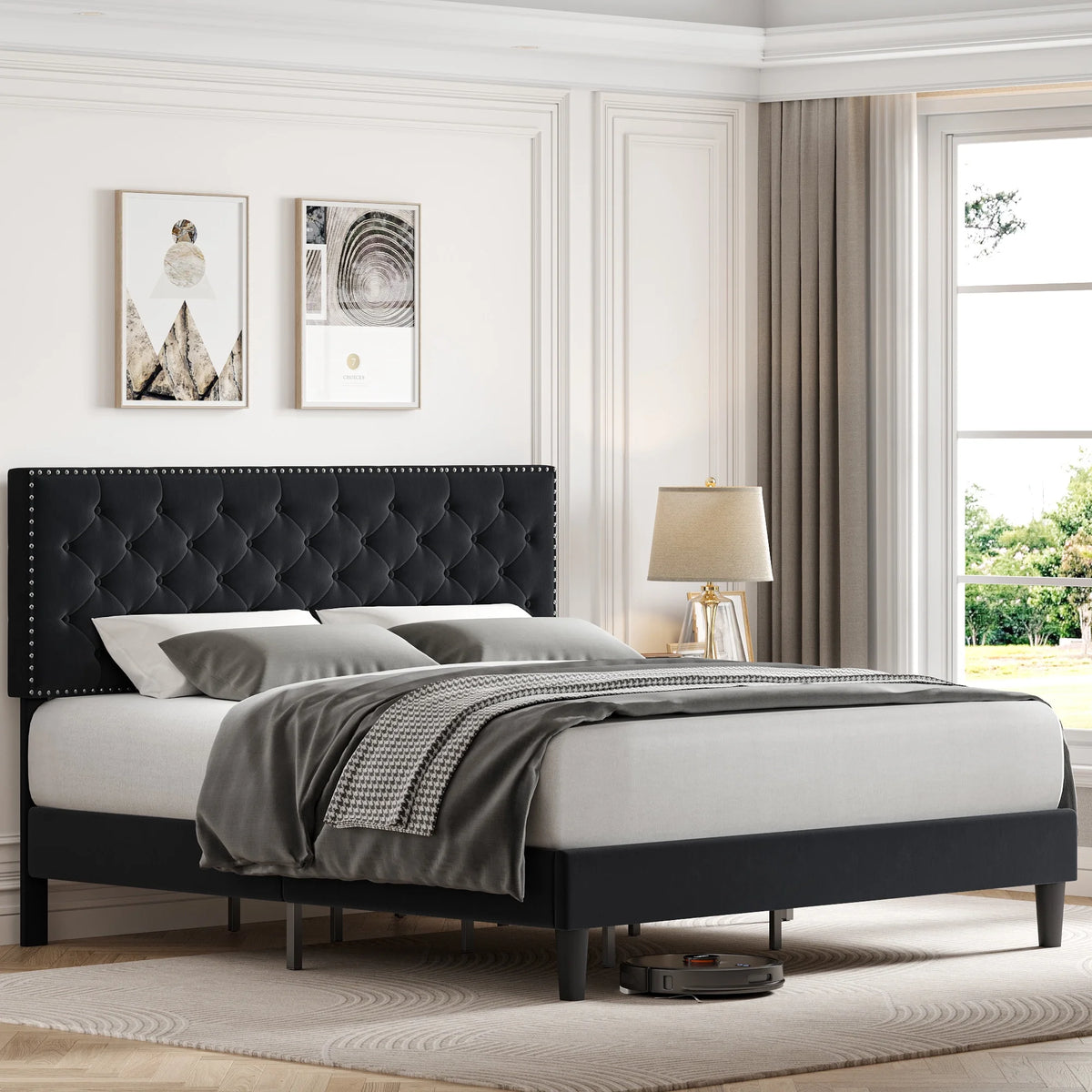 King Size Upholstered Platform Bed with Adjustable Headboard W731