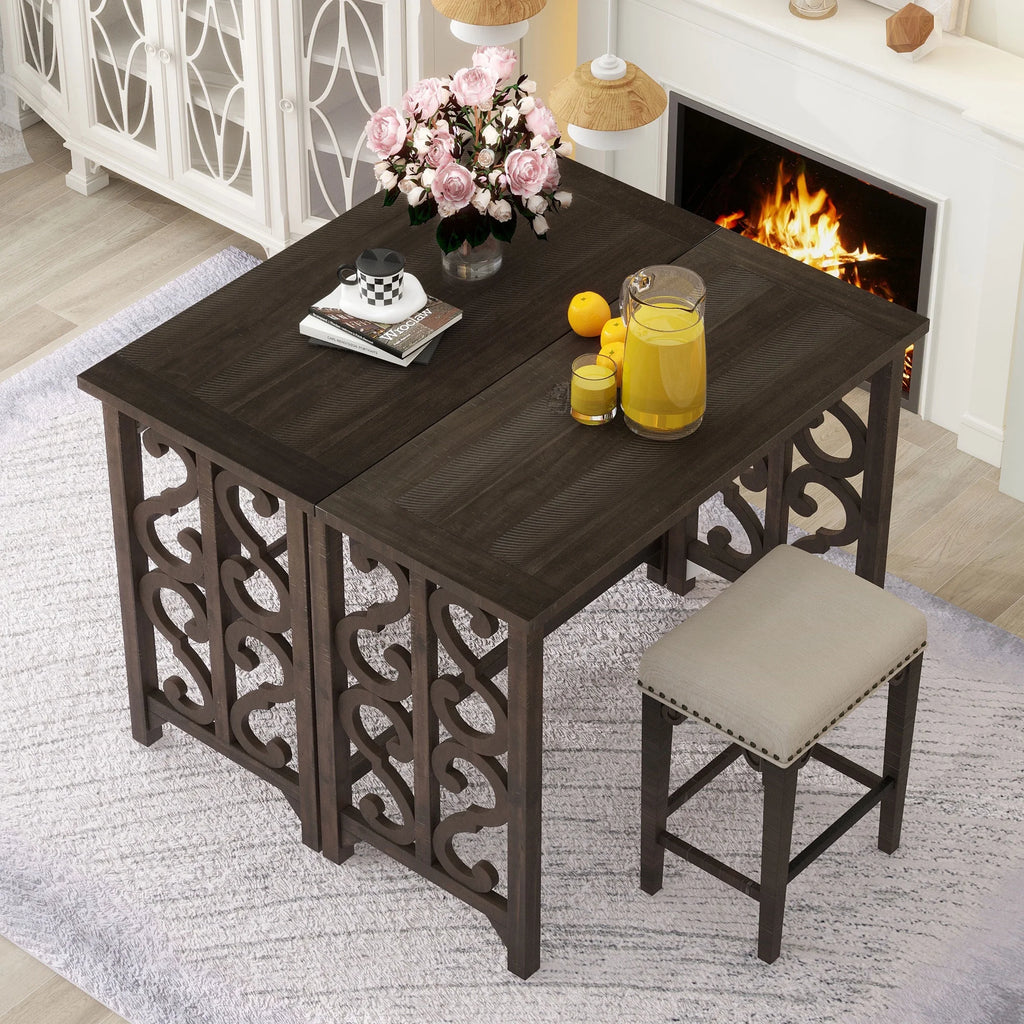 3-Piece Solid Wood Counter Height Dining Set with 2 Saddle Stools V24506