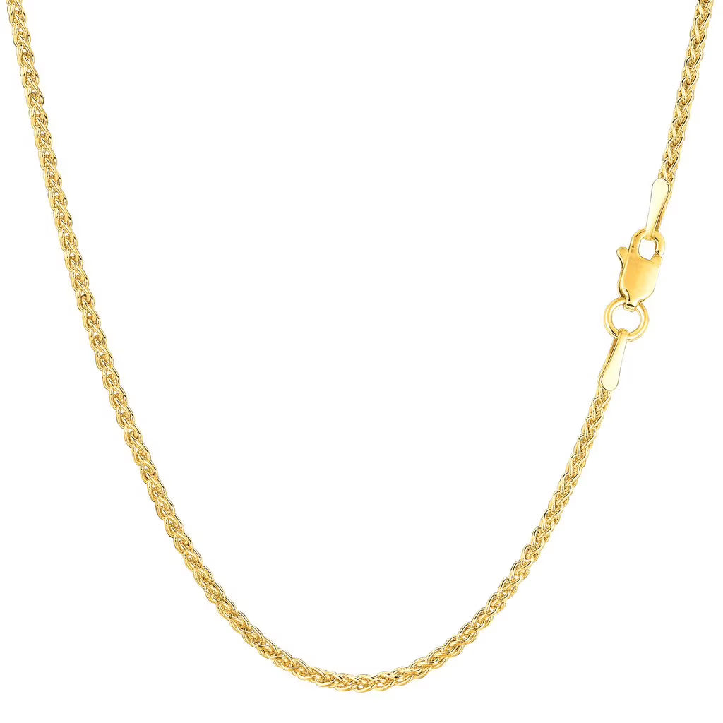 14K Yellow Gold 1.5MM Round Wheat Link Pendant Necklace Chain 16" - 30" C25220