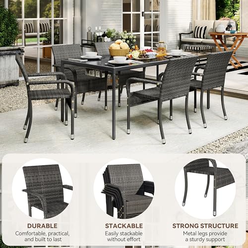 Set of 2 Stackable Outdoor Rattan Dining Chairs with Armrests T5702