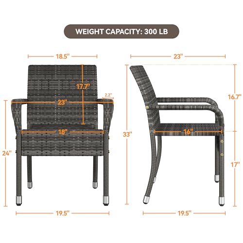 Set of 2 Stackable Outdoor Rattan Dining Chairs with Armrests T5702