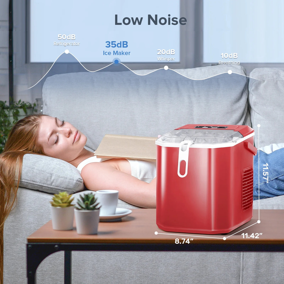 Countertop Portable Ice Maker Machine with Handle and Ice Scoop, Red Z549