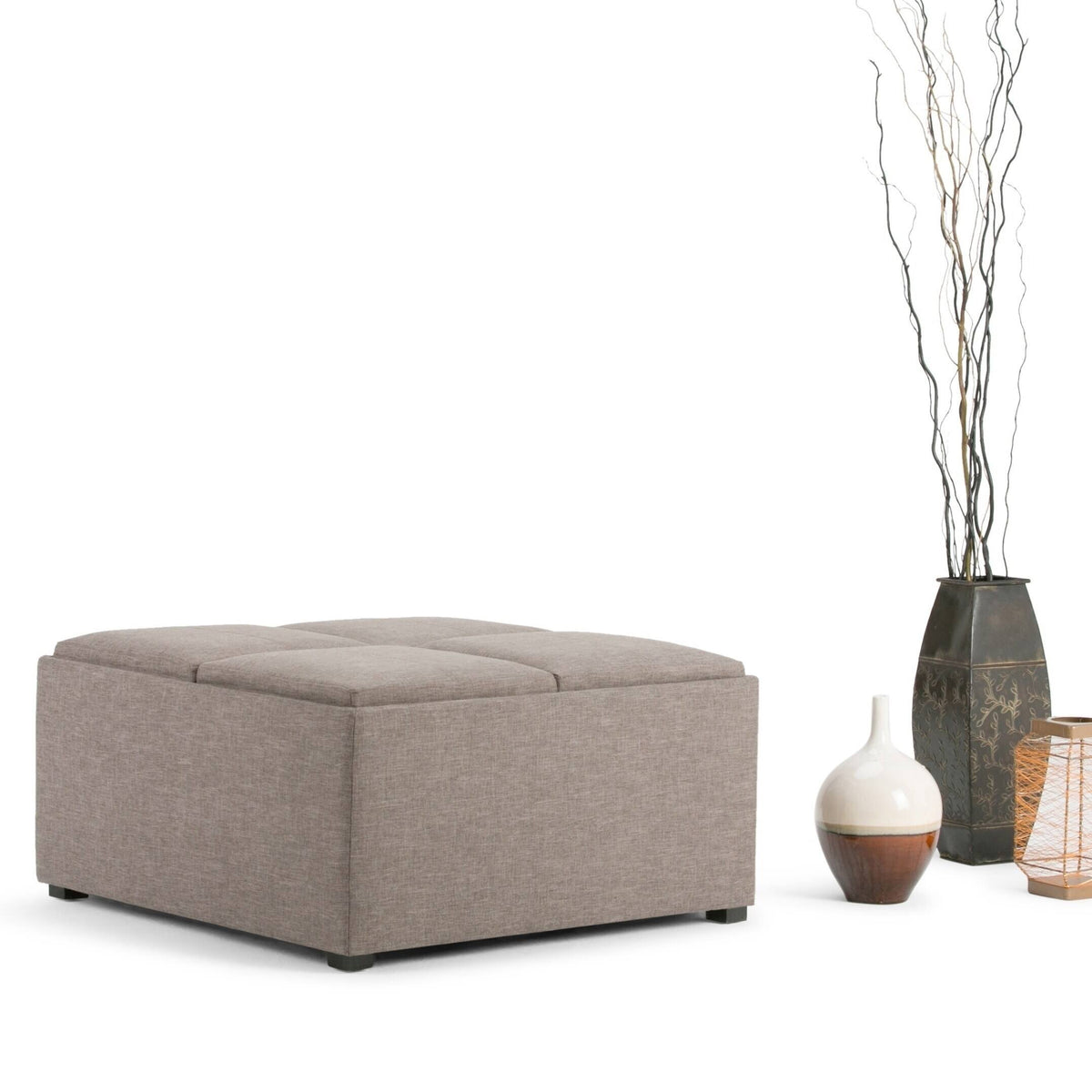 Distressed Black Square Table Ottoman M10605