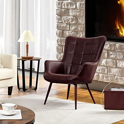 Camel Leather Accent Chairs with Metal Legs T987240