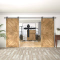 Sliding Barn Door Hardware Kit for Double Doors Black 12ft 2 Track F701292