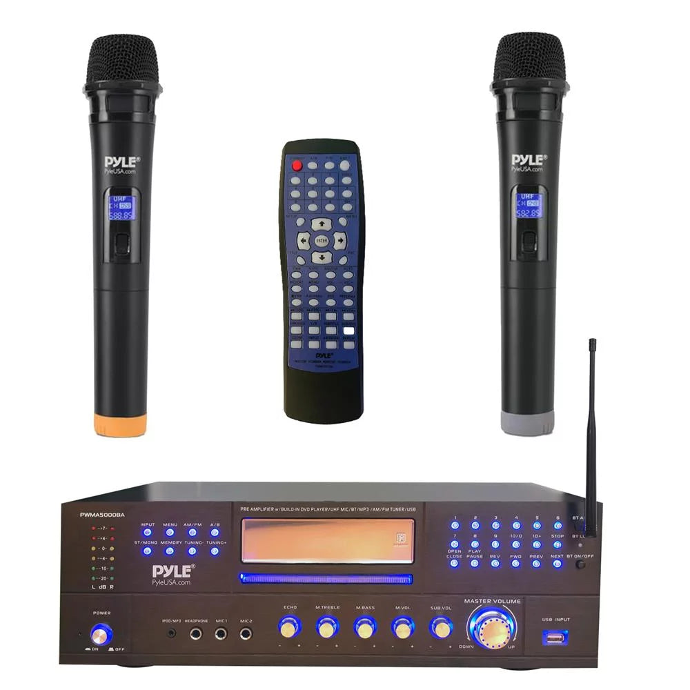 Home Theater Preamplifier Stereo Receiver System with Multimedia Disc Player, 2CH UHF Mic, MP3, USB Reader, AM/FM Radio F729433