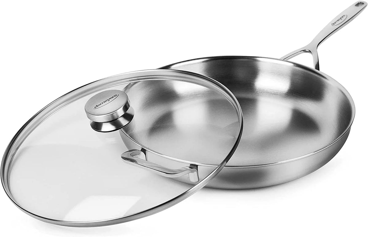 12.5" Stainless Steel Fry Pan Skillet with Glass Lid I897