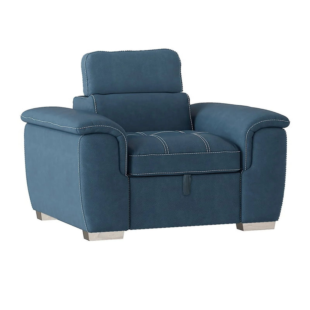 Blue Microfiber Accent Chair with Pull Out Ottoman K123221