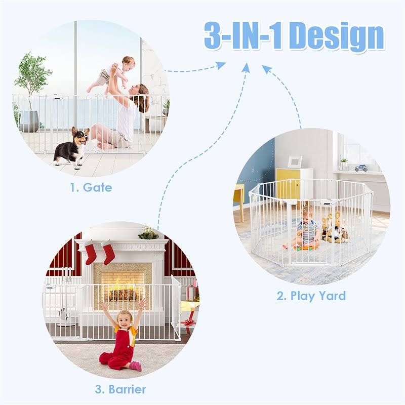 8 Panel Metal Gate Baby Pet Fence Playpen Barrier White C4562