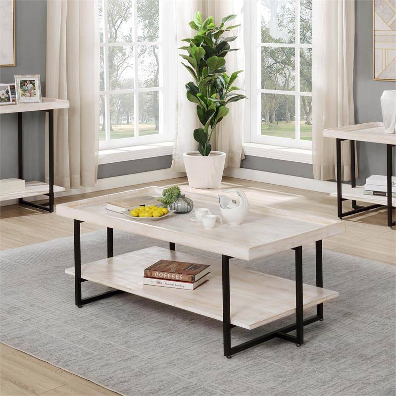 Antique White 2-Piece Wood Coffee Table Set O602626