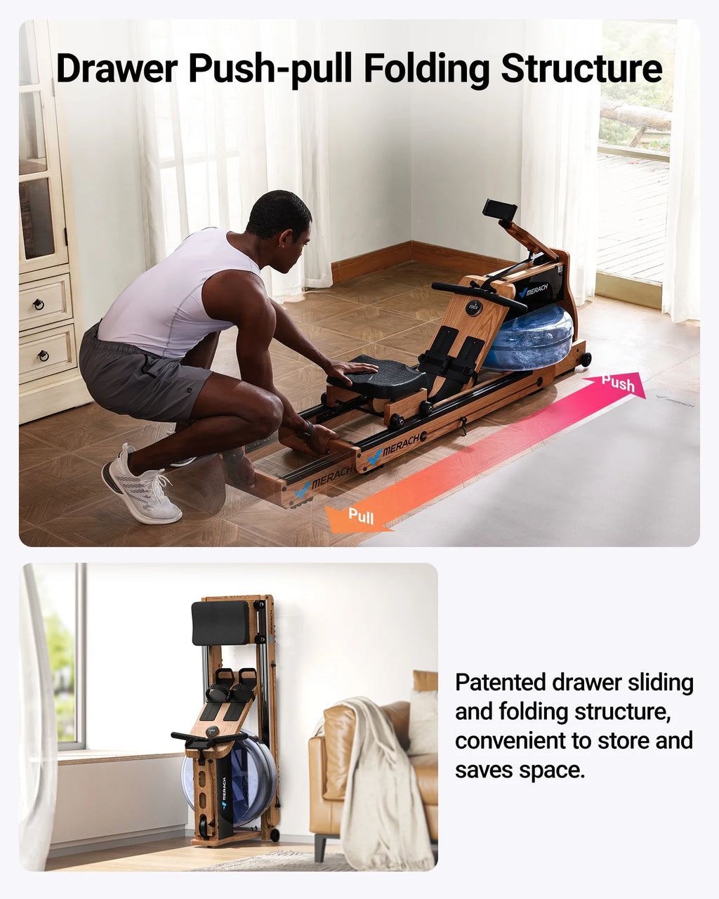 Foldable Solid Wood Rowing Machine C501