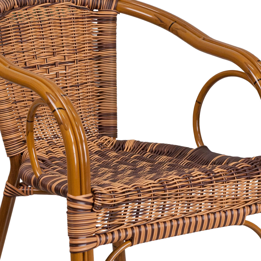 Brown Rattan Patio Chair with Dark Red Frame H7591