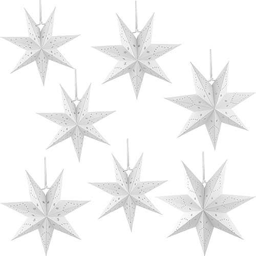 7 Pack 18 Inch 14 Inch 12 Inch 10 Inch 3D Hollow Out Hanging Paper Star Lanterns Z451962