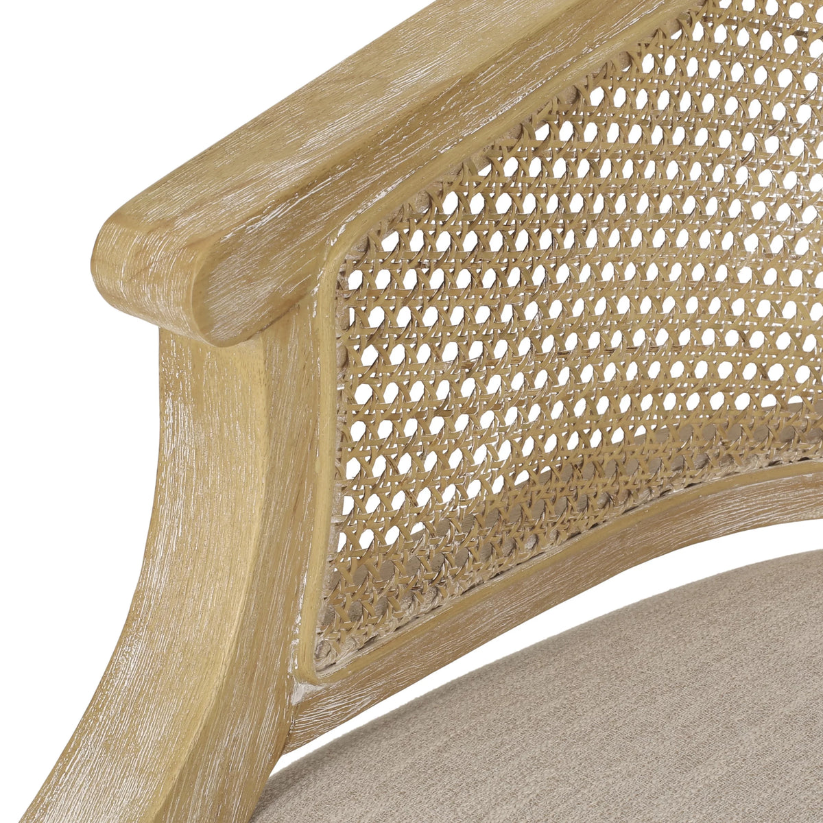Beige Fabric Upholstered Wood and Cane Accent Chair X14737