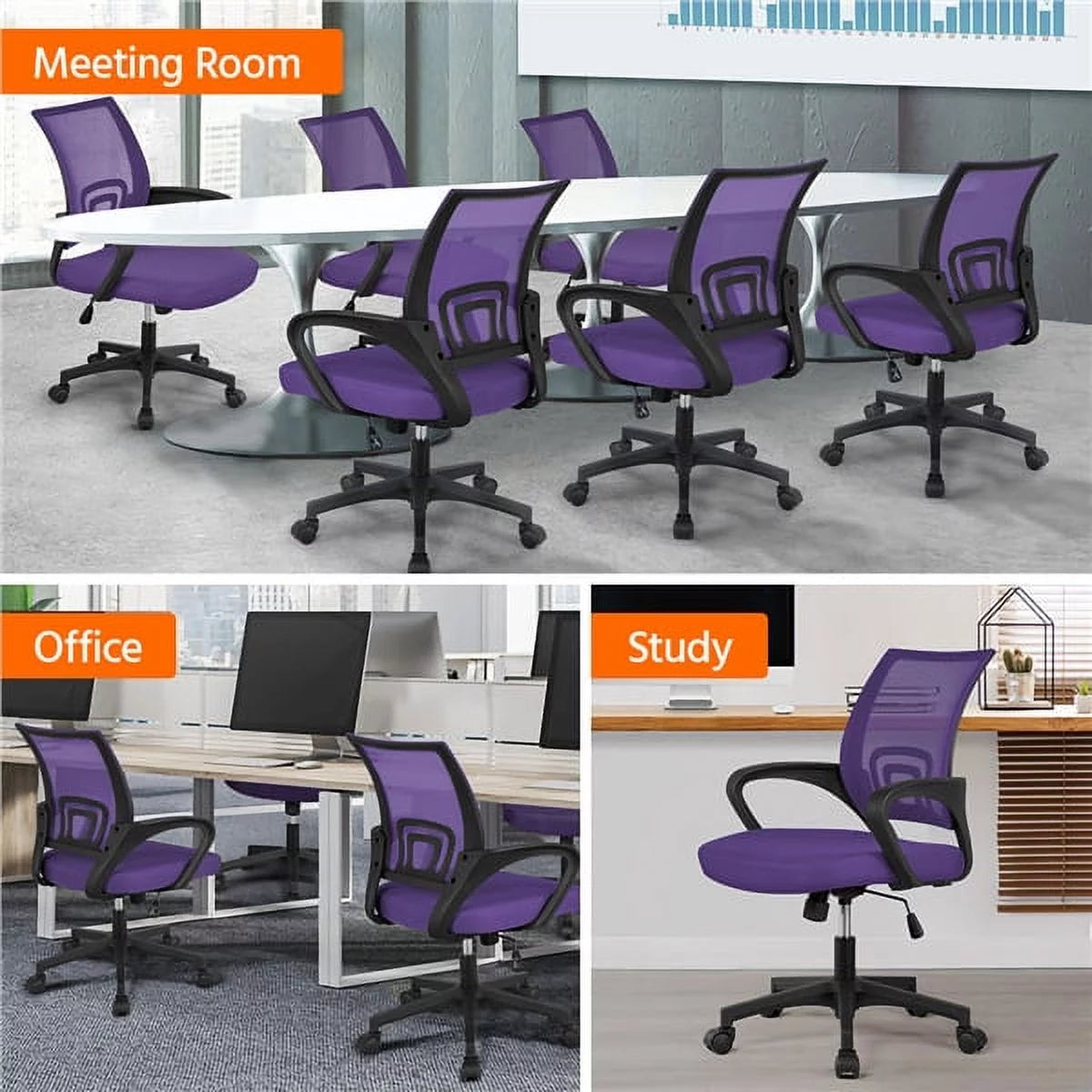Purple Mesh Swivel Office Chair with Armrests J294753