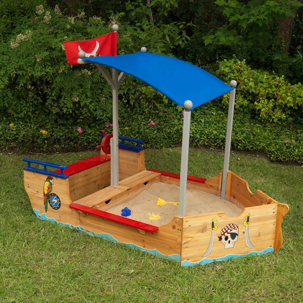 Wooden Pirate Sandbox with Canopy H97505