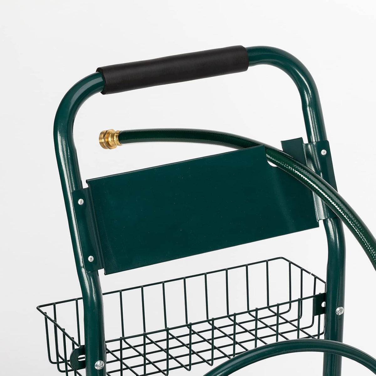 4-Wheel Garden Hose Reel Cart with Storage Basket I3812