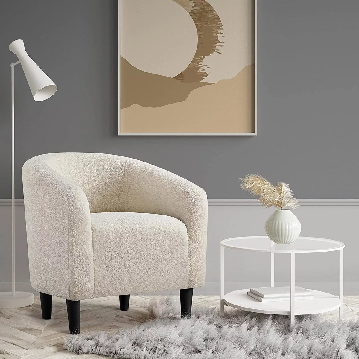 Ivory Faux Fur Barrel Chair I685