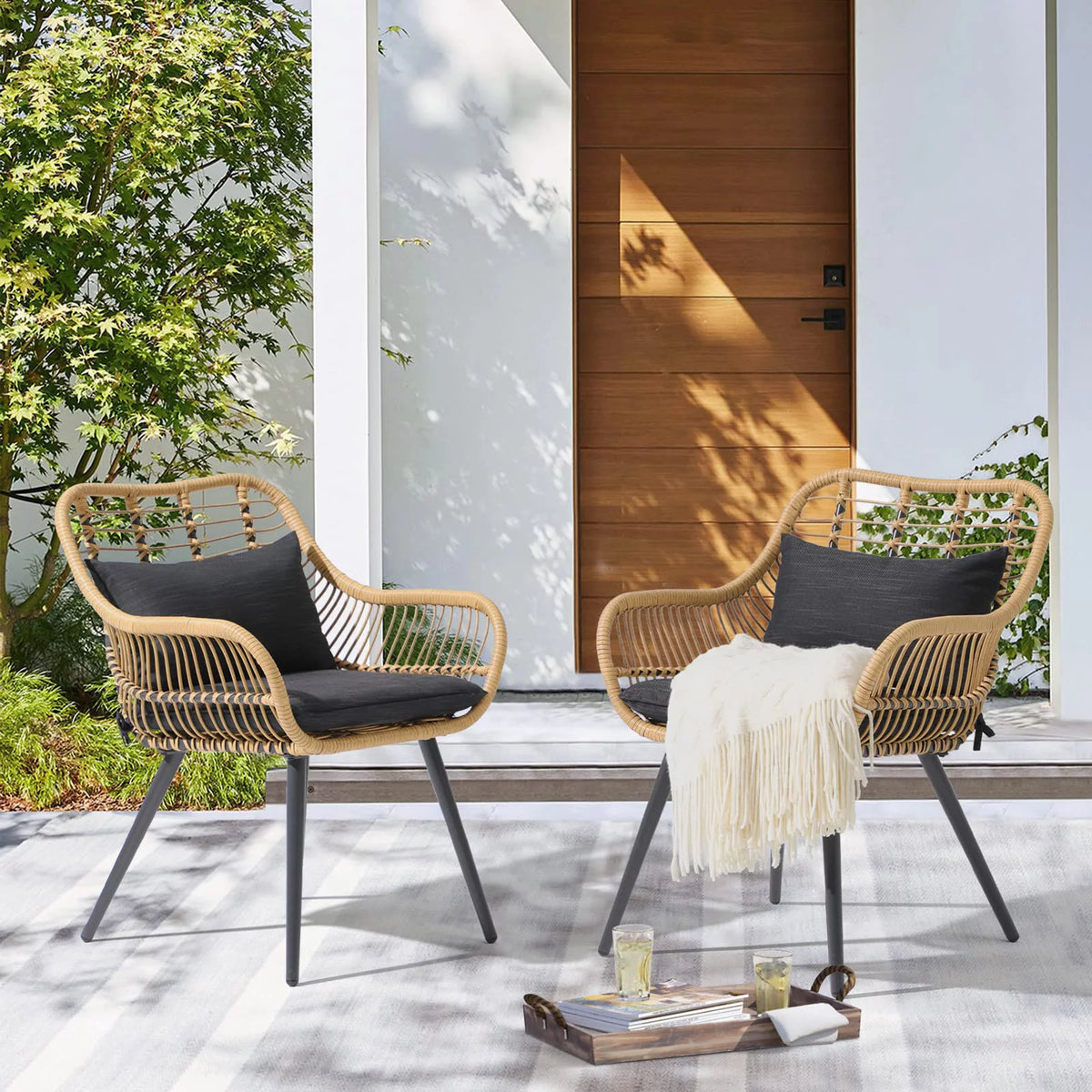 Wicker Outdoor Chairs Set of 2 with Cushions B7028