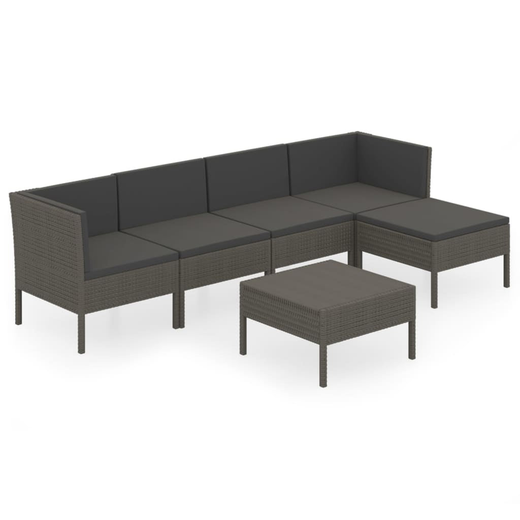 6 Piece Gray Poly Rattan Outdoor Sectional Sofa Set with Coffee Table G8370