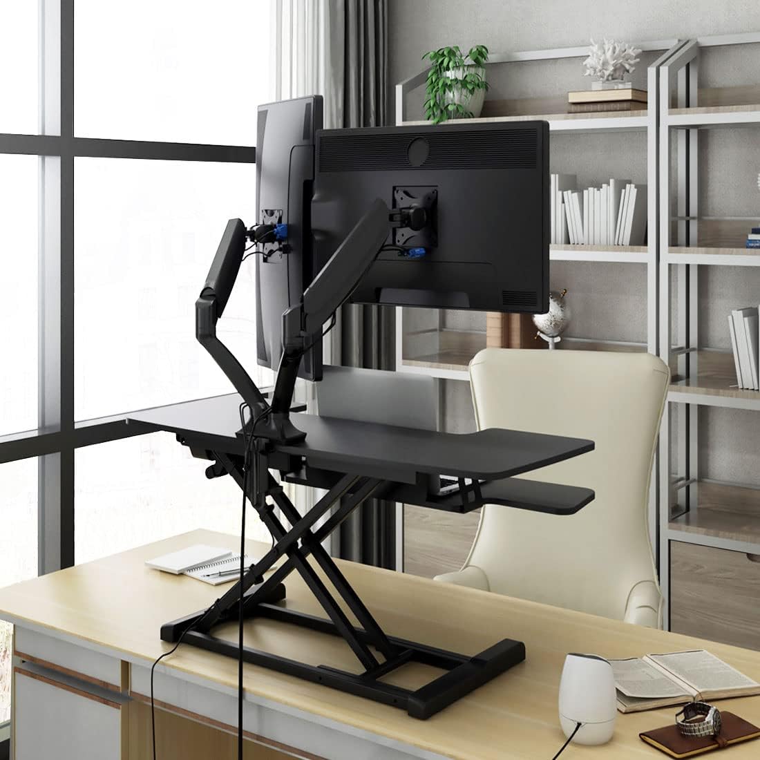 Electric Standing Desk Converter with Quick Release Keyboard Tray O33864