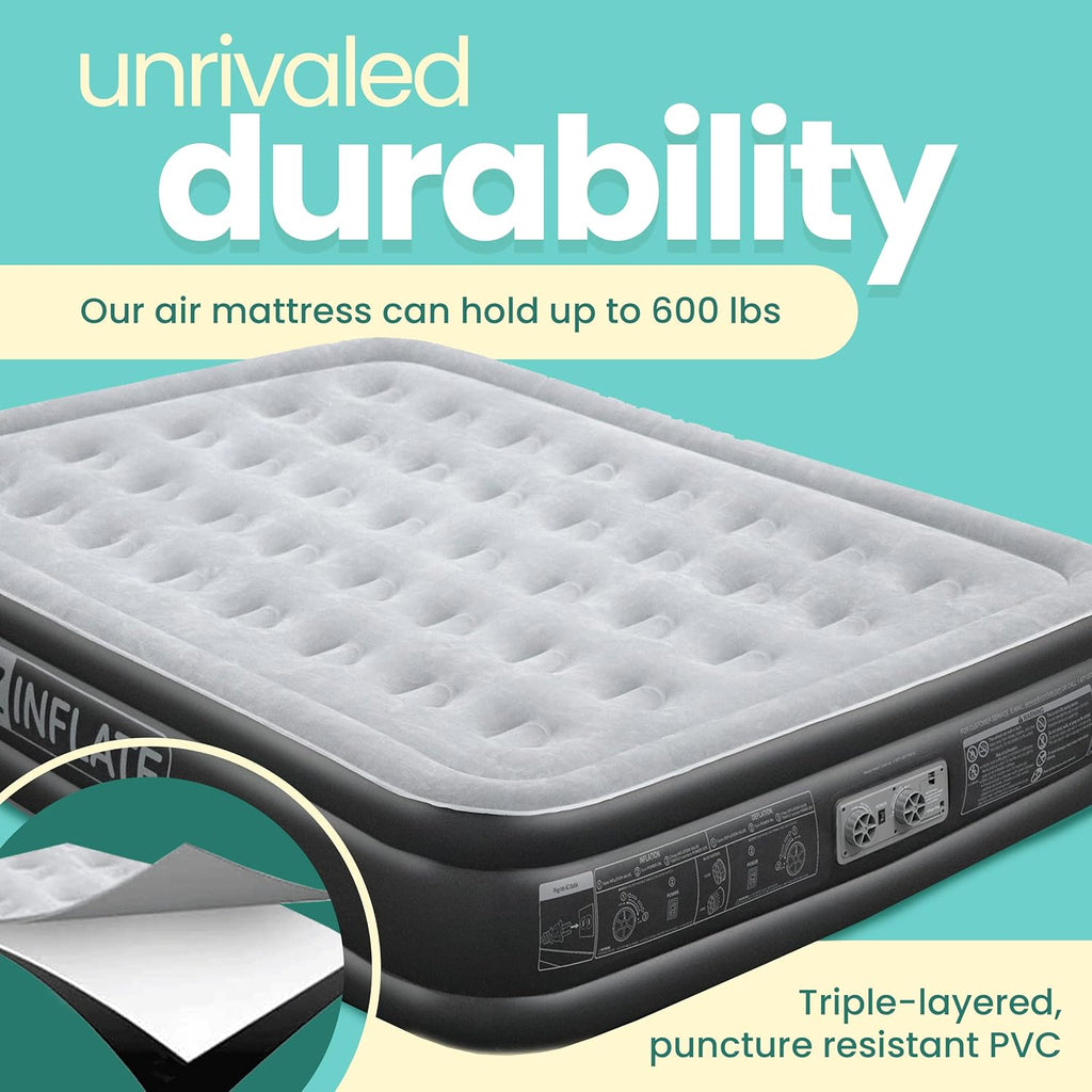 Queen Size Double-High Inflatable Air Mattress with Built in Pump U5558