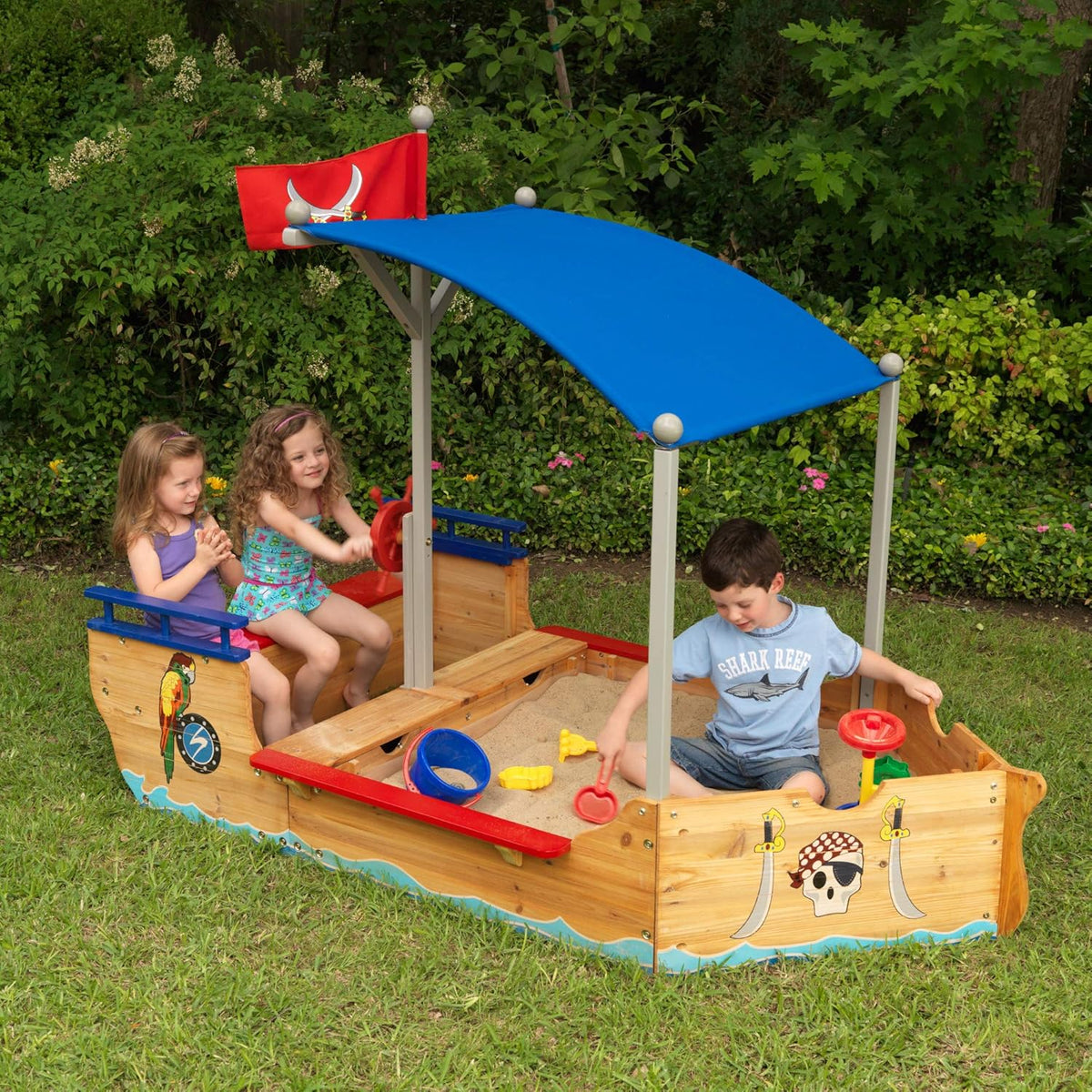 Wooden Pirate Sandbox with Canopy H97505