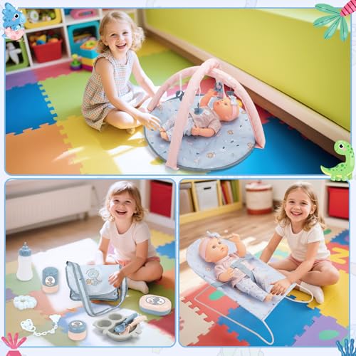 12 inch Doll Stroller Crib Bed Nursery Role Play Set with Play Mat and Travel Bag F753393