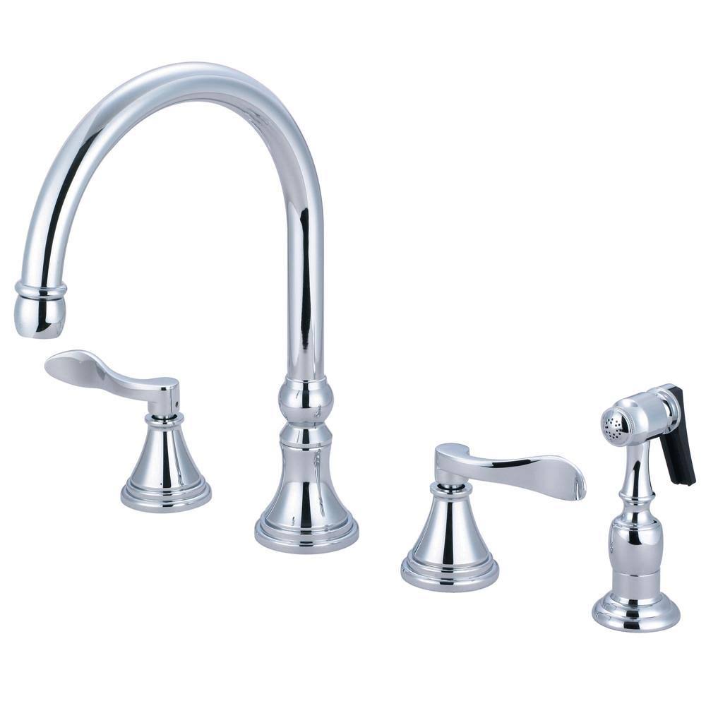 Oil Rubbed Bronze Double Handle Deck Mount Kitchen Faucet with Brass Sprayer O898530