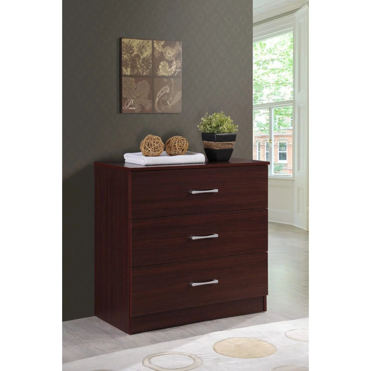 Mahogany Brown 3 Storage Drawers Bedroom Chest D144436