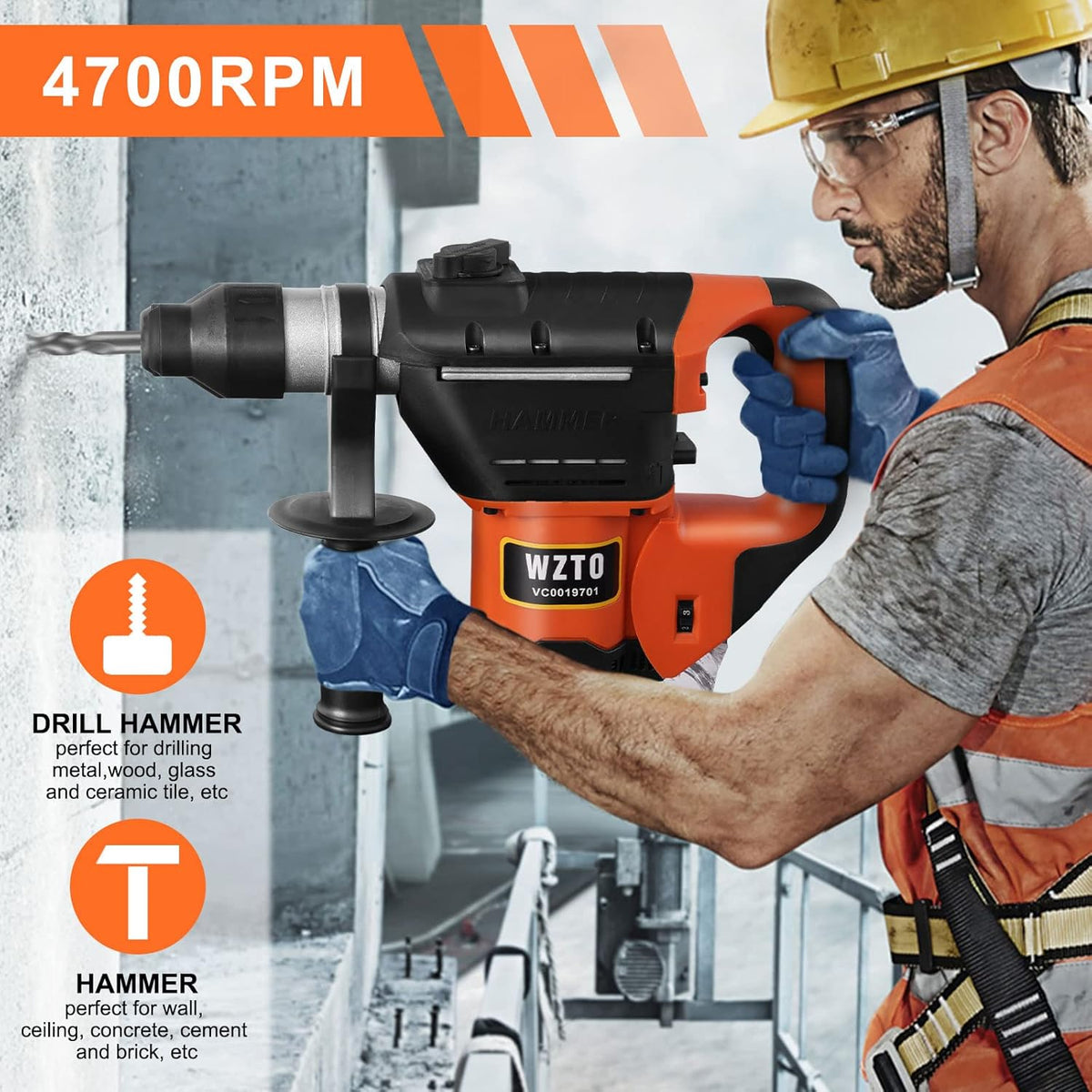 1-1/4 Inch SDS-Plus Heavy Duty Rotary Hammer Drill with Case K9947