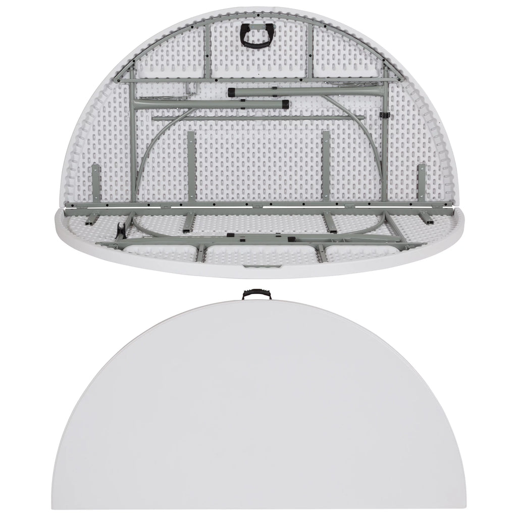 6-Foot Round Bi-Fold White Plastic Folding Table with Carrying Handle A229