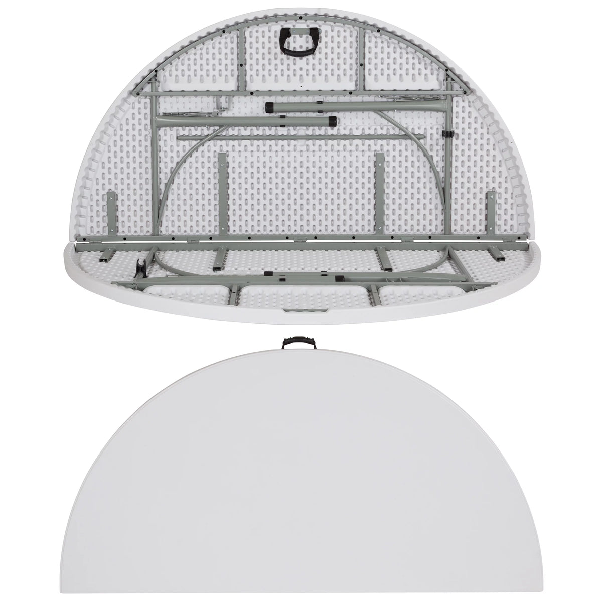 6-Foot Round Bi-Fold White Plastic Folding Table with Carrying Handle A229