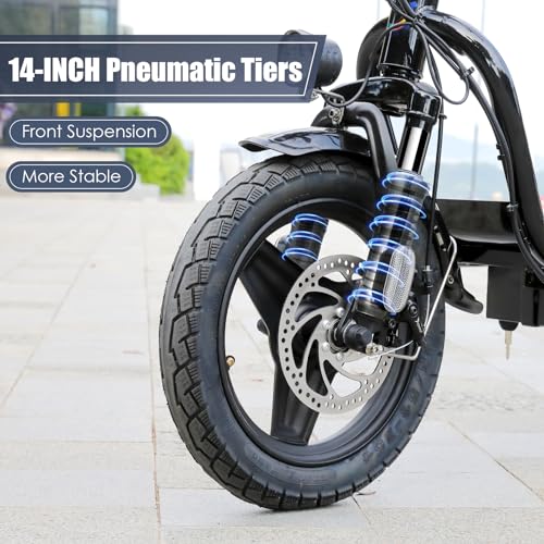 Electric Scooter with Seat, 14" Tires Foldable with Basket N602