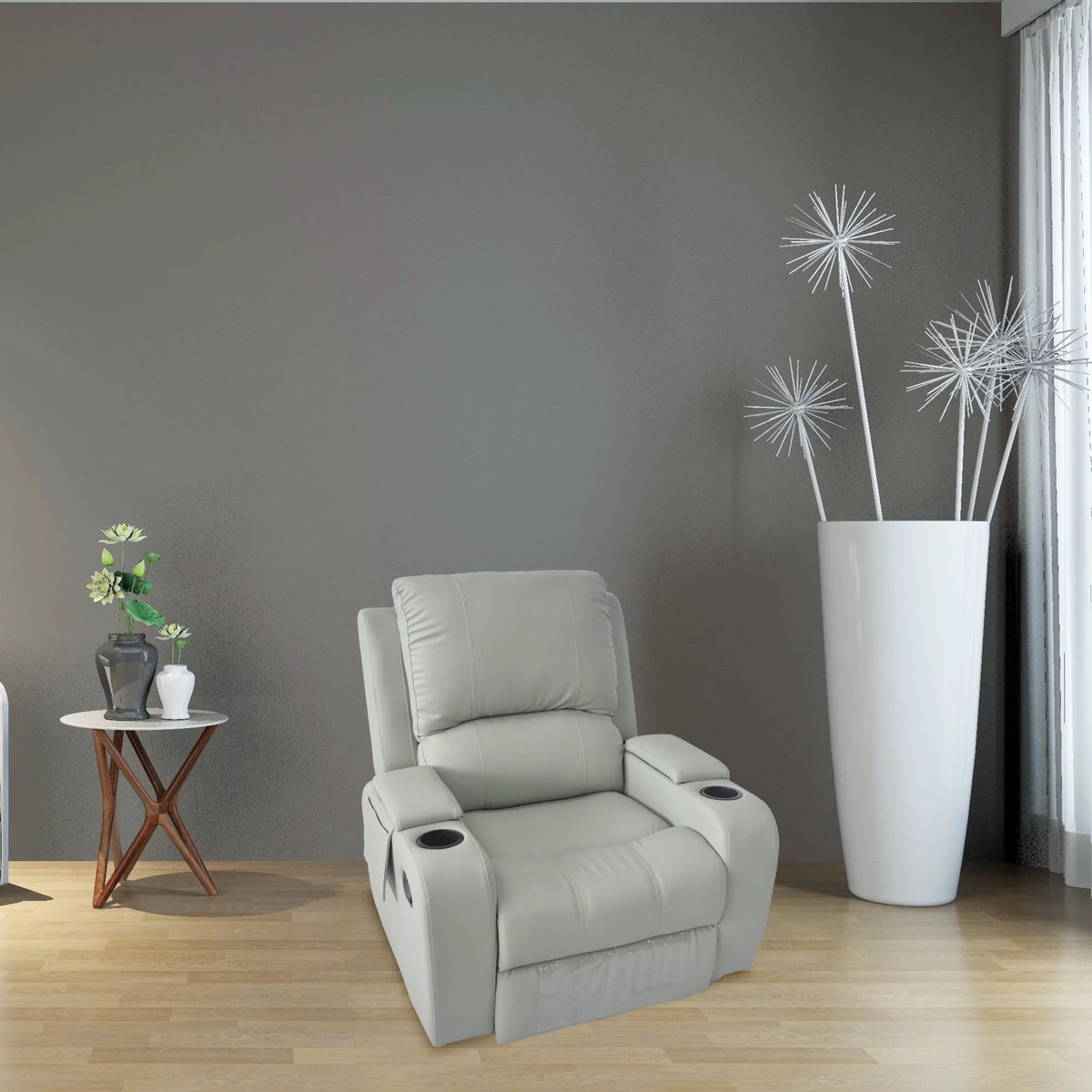 Gray PU Leather Recliner Chair with Storage T312812