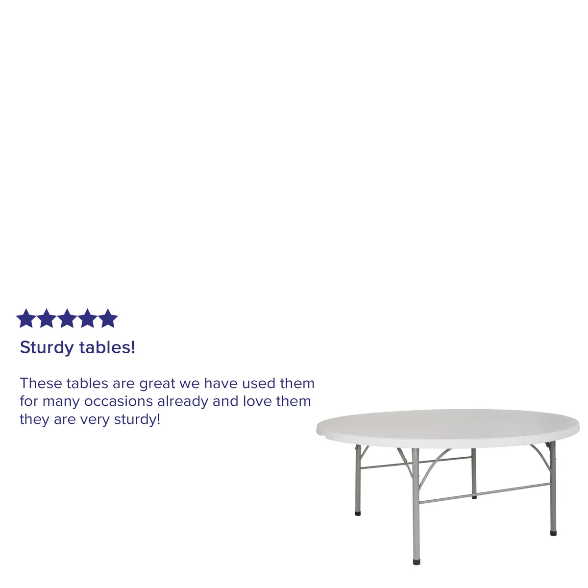 6-Foot Round Bi-Fold White Plastic Folding Table with Carrying Handle A229