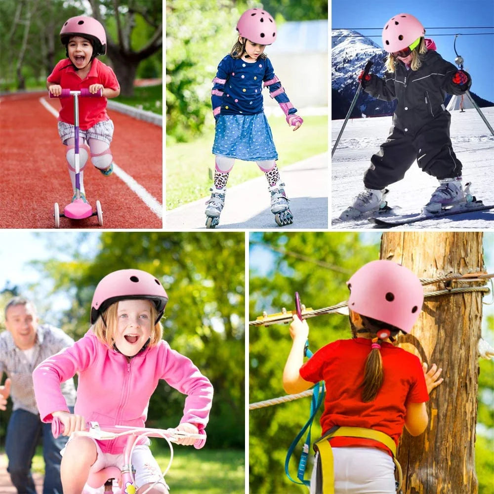 Kids Bike Helmet with Knee Elbow Wrist Pads, Pink J175